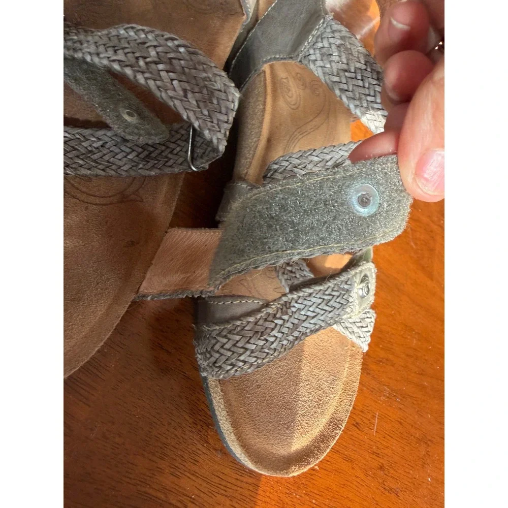 Taos Trulie Pewter Woven Leather Comfort Wedge Sandals Womens 7-7.5 EUR 38